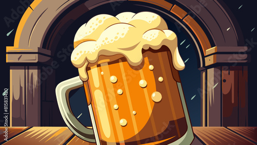 Overflowing Beer Mug at Nighttime Pub Setting