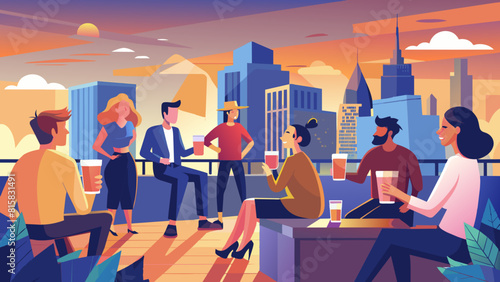 Urban Sunset Gathering - Friends Enjoying Rooftop Drinks