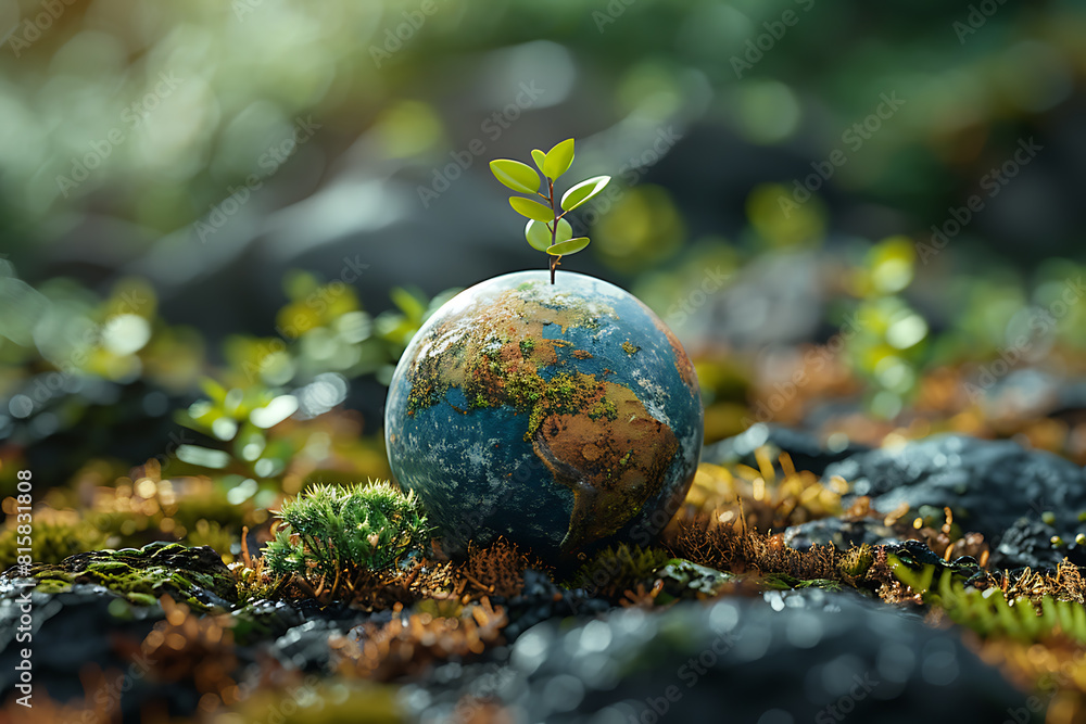 A vibrant blue and green eco Earth globe highlighting themes of environmental world protection, ecological conservation, and the message of A vibrant blue and green eco Earth globe highlighting themes of environmental world protection, ecological conservation, and the message of
