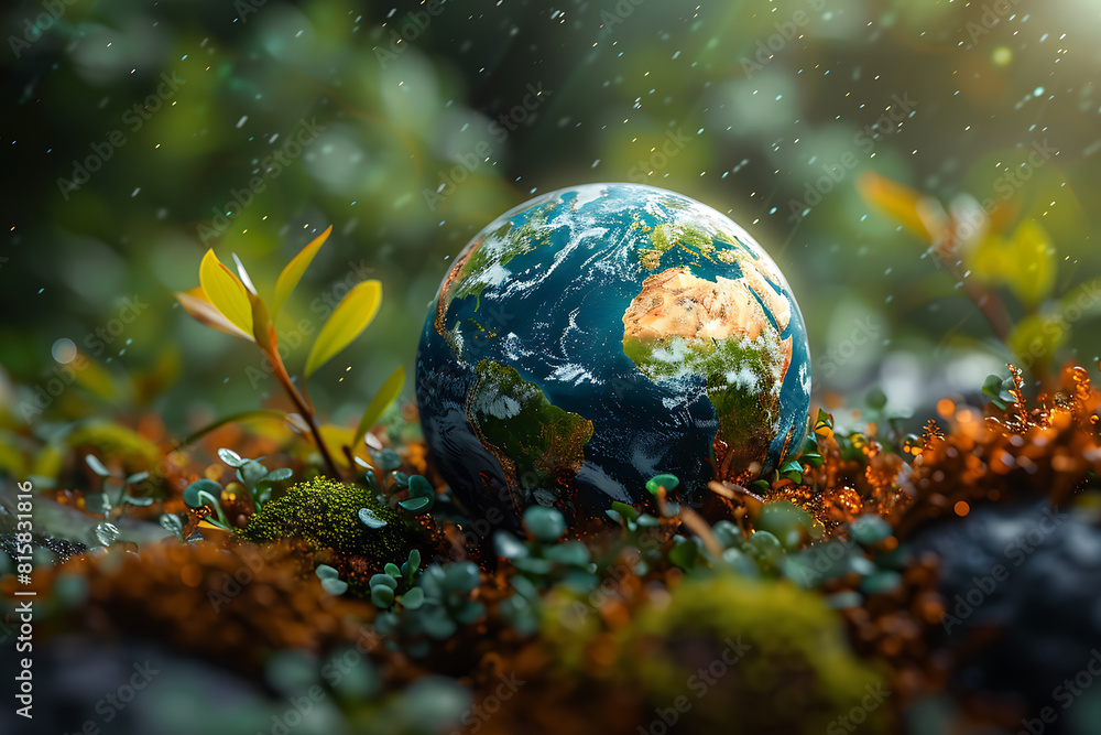 A vibrant blue and green eco Earth globe highlighting themes of environmental world protection, ecological conservation, and the message of A vibrant blue and green eco Earth globe highlighting themes of environmental world protection, ecological conservation, and the message of