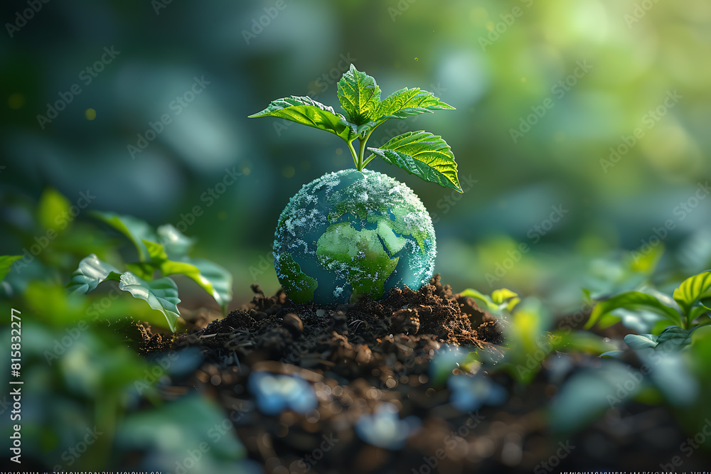 A vibrant blue and green eco Earth globe symbolizes environmental world protection and ecological conservation, promoting the message A vibrant blue and green eco Earth globe symbolizes environmental world protection and ecological conservation, promoting the message