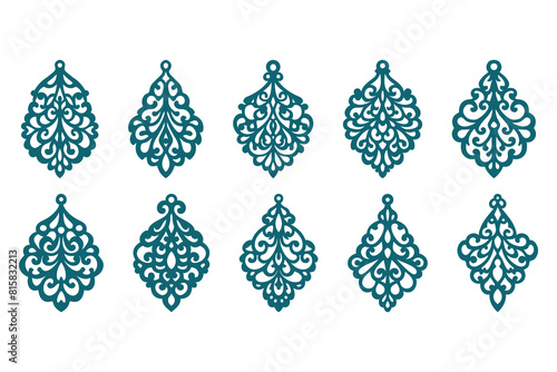 Earrings laser cut set templates isolated, jewelry pendants with rich cutout pattern.