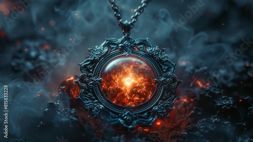 a mystical amulet shines in the moonlight, its intricate patterns radiating ancient power magical amulet concept illustrated photo