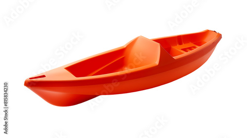 Orange red plastic kayak isolated on transparent background