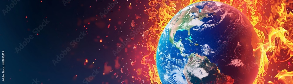 Fototapeta premium the globe is burning with flames. global warming concept. Global catastrophe. climate change.