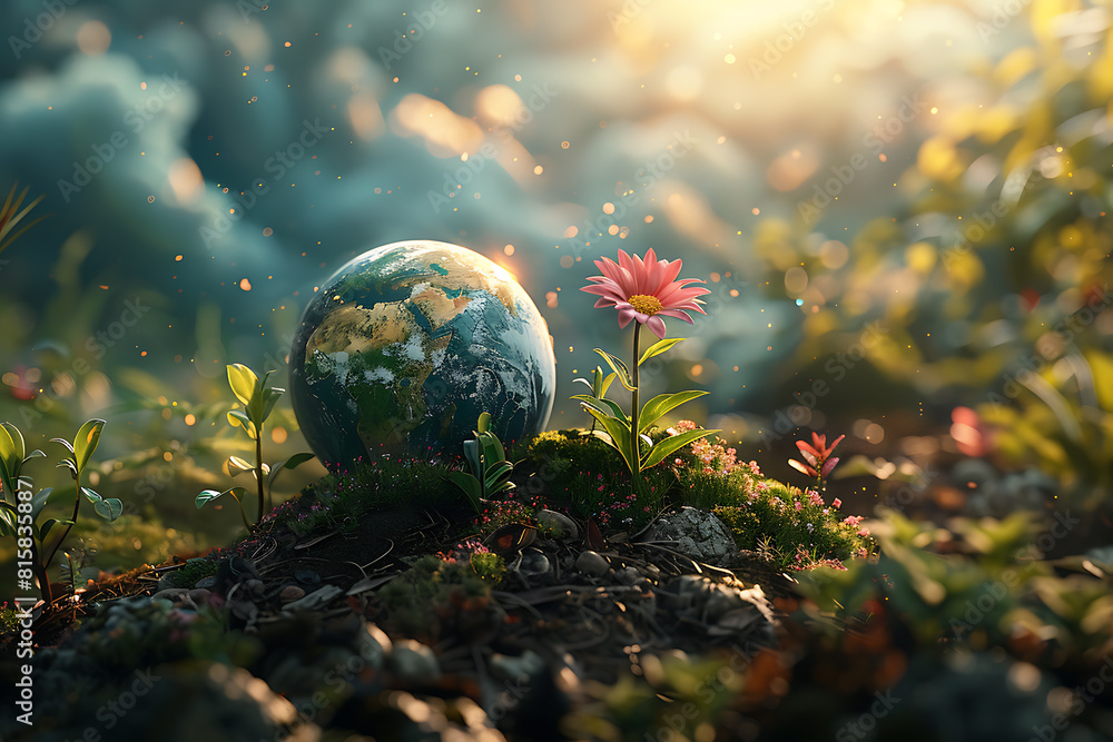 A vibrant blue and green Earth globe with lush vegetation, symbolizing environmental world protection, ecological conservation, and the message of A vibrant blue and green Earth globe with lush vegetation, symbolizing environmental world protection, ecological conservation, and the message of
