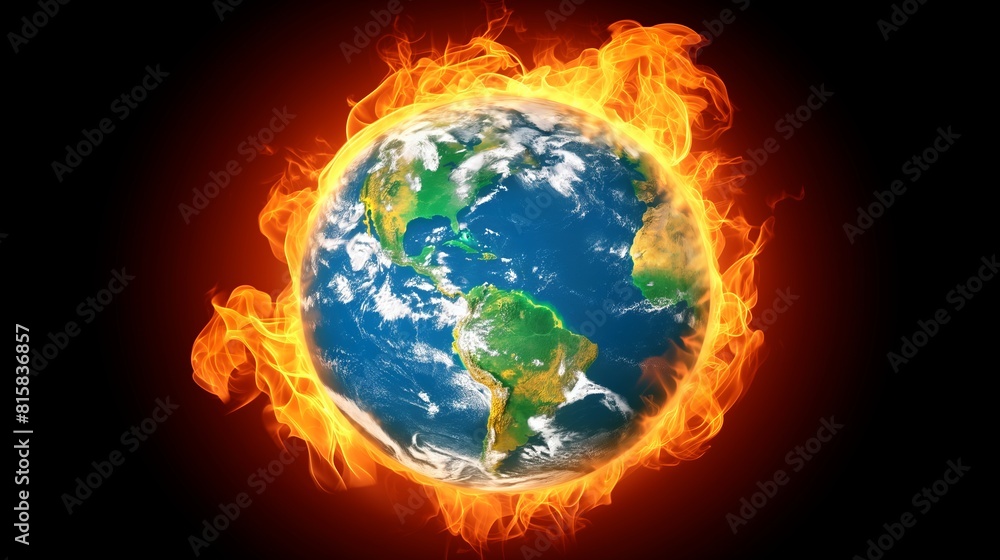 the globe is burning with flames. global warming concept. Global catastrophe. climate change. the globe is burning with flames. global warming concept. Global catastrophe. climate change.