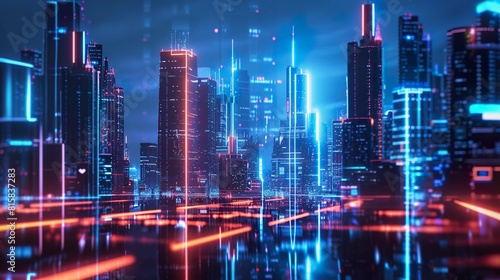 Wallpaper Mural Neon hologram smart city cyberspace, high-speed internet technology. Torontodigital.ca