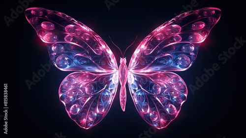 Precious glass butterfly in neon glow