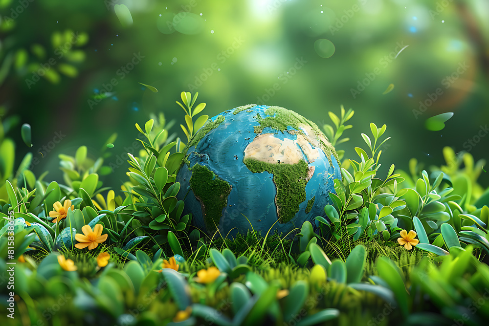 A vibrant blue and green eco Earth globe symbolizes environmental world protection, ecological conservation, and the urgent message of A vibrant blue and green eco Earth globe symbolizes environmental world protection, ecological conservation, and the urgent message of