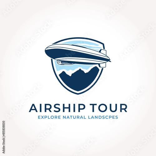 Zeppelin logo travel emblem. vintage zeppelin airship logo vector illustration design