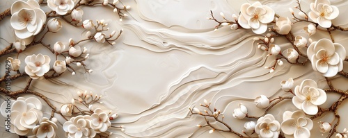 White flowers arranged on a sleek marble background, creating a clean and elegant display