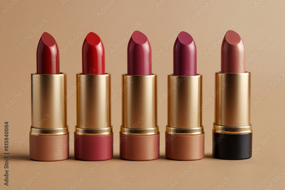 Lipsticks on a beige background. 3d rendering. Lipsticks on a beige background. 3d rendering.