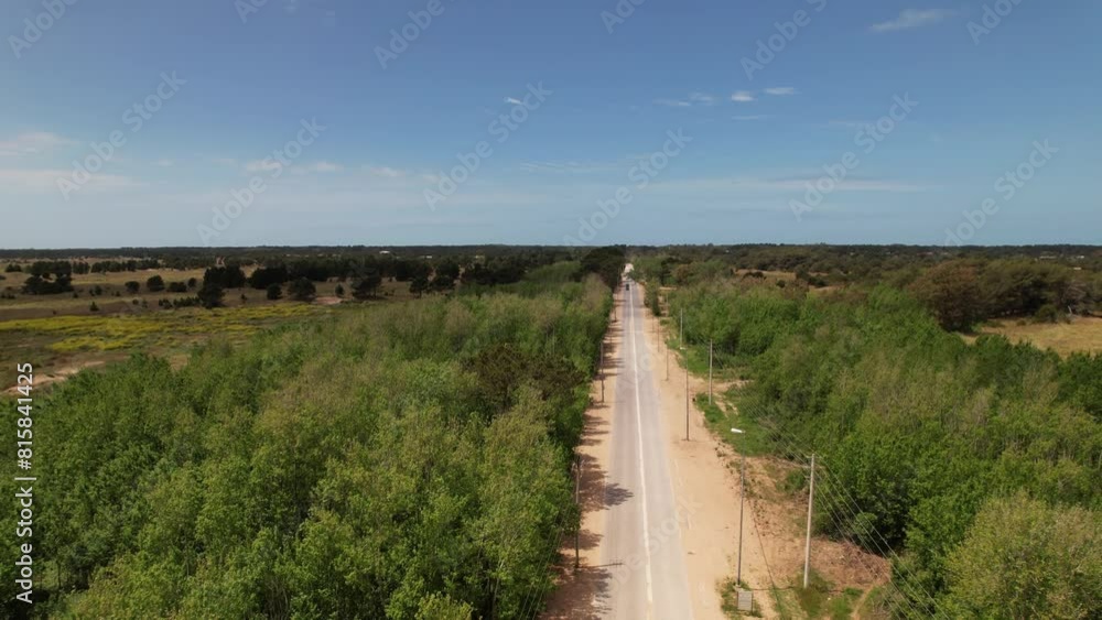 aerial view of drone flying in the forest with route on the Atlantic coast aerial view of drone flying in the forest with route on the Atlantic coast