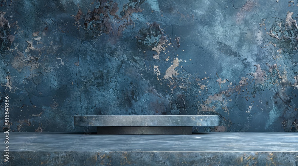 Tranquil blue stone wall backdrop with an uncluttered podium, ideal for peaceful or wellnessrelated products Tranquil blue stone wall backdrop with an uncluttered podium, ideal for peaceful or wellnessrelated products
