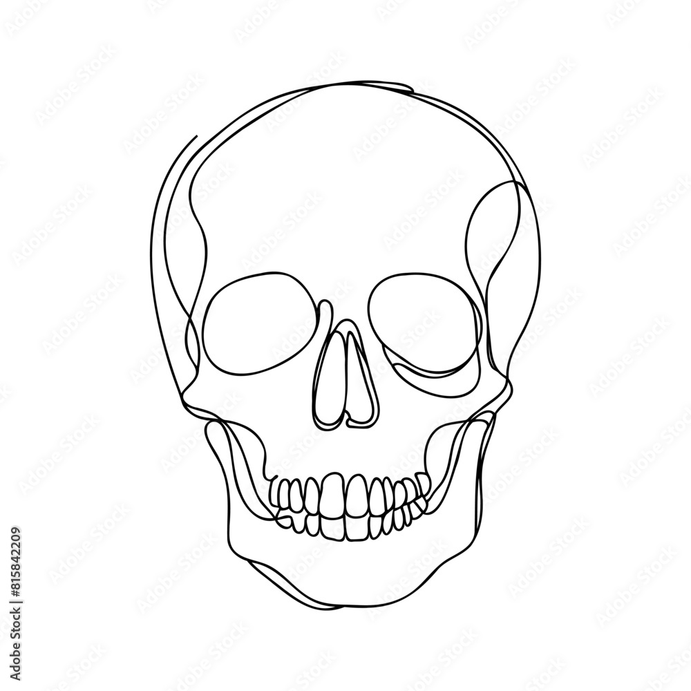 Human scull. One line continuous Halloween skull isolated on white background. Line art outline vector illustration. Human scull. One line continuous Halloween skull isolated on white background. Line art outline vector illustration.