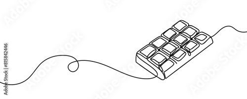 Chocolate bar one continuous line drawing. Unfolded chocolate minimal vector illustration
