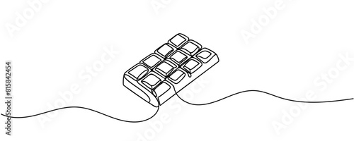 Chocolate bar one continuous line drawing. Unfolded chocolate minimal vector illustration