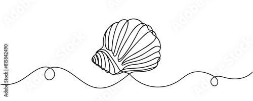 seashell, continuous one line drawing. Vector minimalist linear illustration.