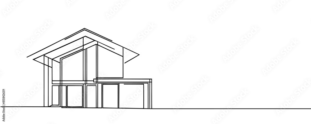 Modern house in one line continuous drawing style isolated on white background. Vector illustration