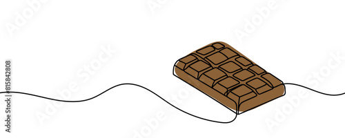 Chocolate bar one continuous line drawing. Unfolded chocolate minimal vector illustration