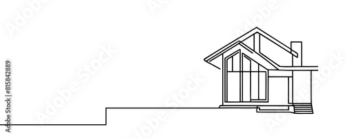 Modern house in one line continuous drawing style isolated on white background. Vector illustration