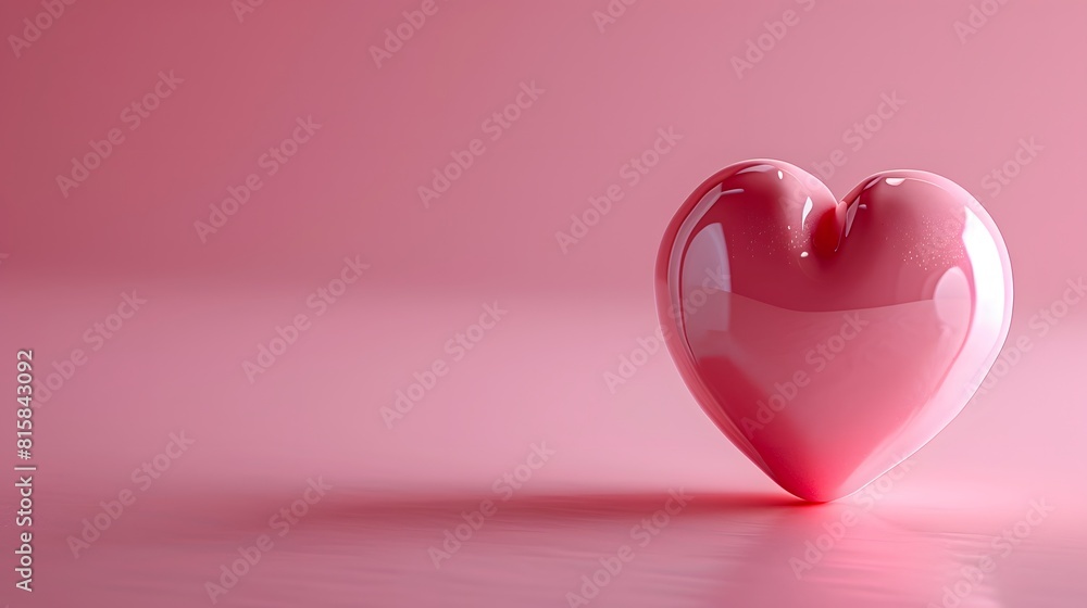 Pink heart on pink background, copy space concept, 3D rendering.
