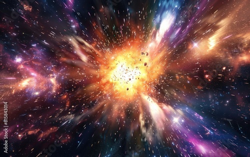 A radiant cosmic explosion in space, bursting with colors and light.