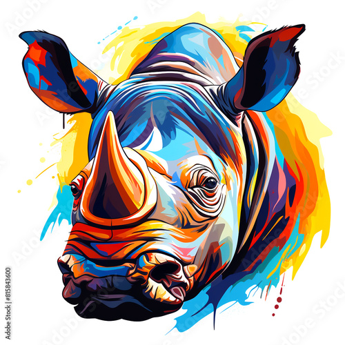 Full color rhino, bright colors, white background