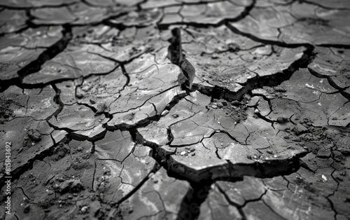 A vast cracked dry earth texture in monochrome.