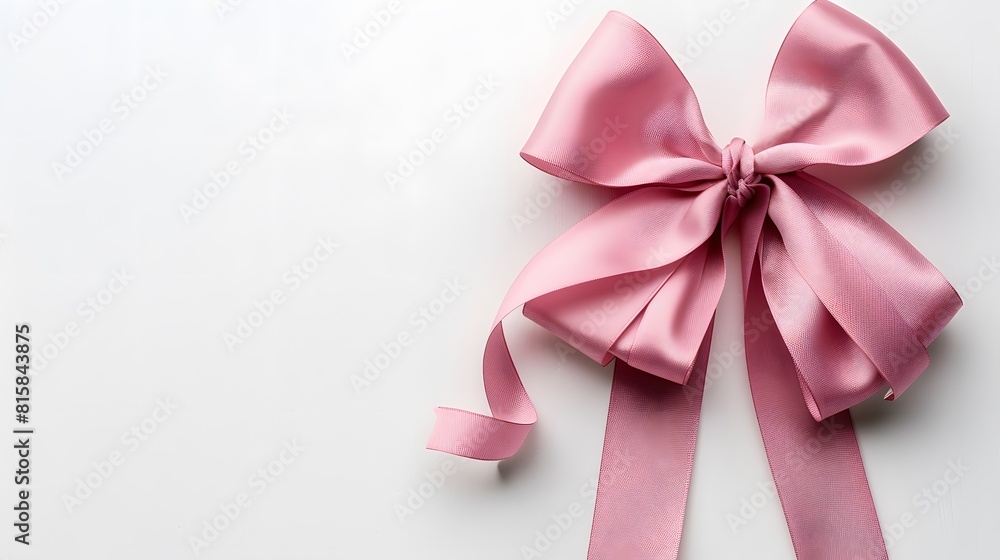 Pink ribbon bow on white background with copy space for text, gift decoration element, pink color satin ribbons in flat lay composition, isolated on blank background .
Pink ribbon bow on white background with copy space for text, gift decoration element, pink color satin ribbons in flat lay composition, isolated on blank background .