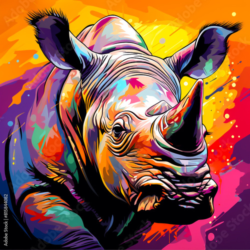 Fascinating drawing of a rhino in full color, bright colors.