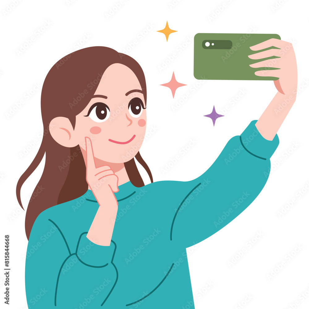 A happy female taking selfie with mobile phone illustration A happy female taking selfie with mobile phone illustration
