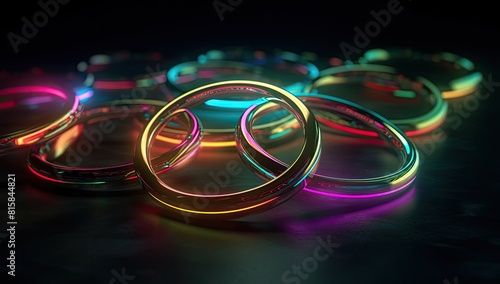 Abstract neon light ring background, Generative AI