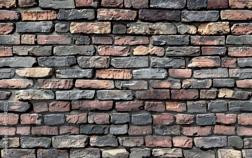Aged brick wall with a seamless, staggered pattern in muted tones. photo