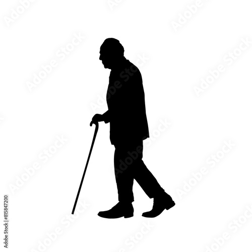 Silhouette of an old man leaning on a cane - vector illustration