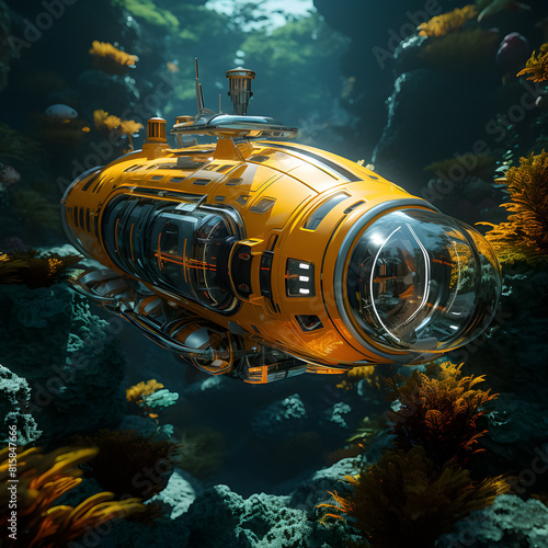 The submarine is exploring the depths of the ocean.