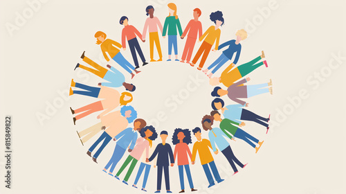 Illustration of a diverse group of employees forming a circle and holding hands, symbolizing unity and workplace inclusivity