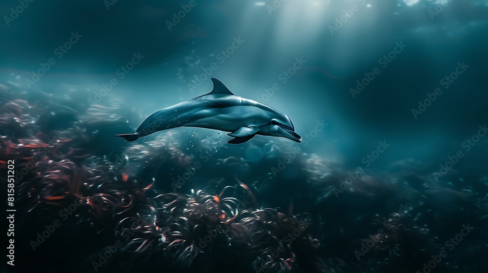 Naklejka premium Dolphin in the water illustration, Beautiful, summer vibe, beach, ocean, sea, fish, background