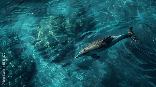 Dolphin in the water illustration, Beautiful, summer vibe, beach, ocean, sea, fish, background © Filip