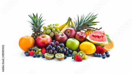 A variety of fruits including apples  grapes  bananas  pineapple  watermelon  kiwi  strawberries  blueberries  and raspberries