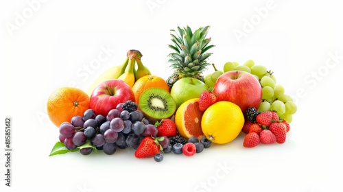 A variety of fruits including apples  grapes  bananas  pineapple  kiwi  and strawberries