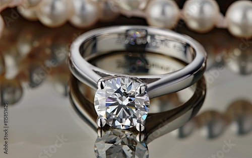 Elegant silver ring with a large round cut diamond set in a solitaire design.