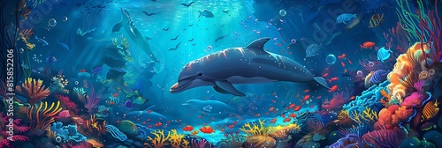 Dolphin in the water illustration, Beautiful, summer vibe, beach, ocean, sea, fish, background