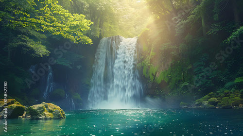 Vivid Forest Waterfall: Nature’s Serene Splendor Amidst Lush Greenery