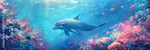 Dolphin in the water illustration, Beautiful, summer vibe, beach, ocean, sea, fish, background