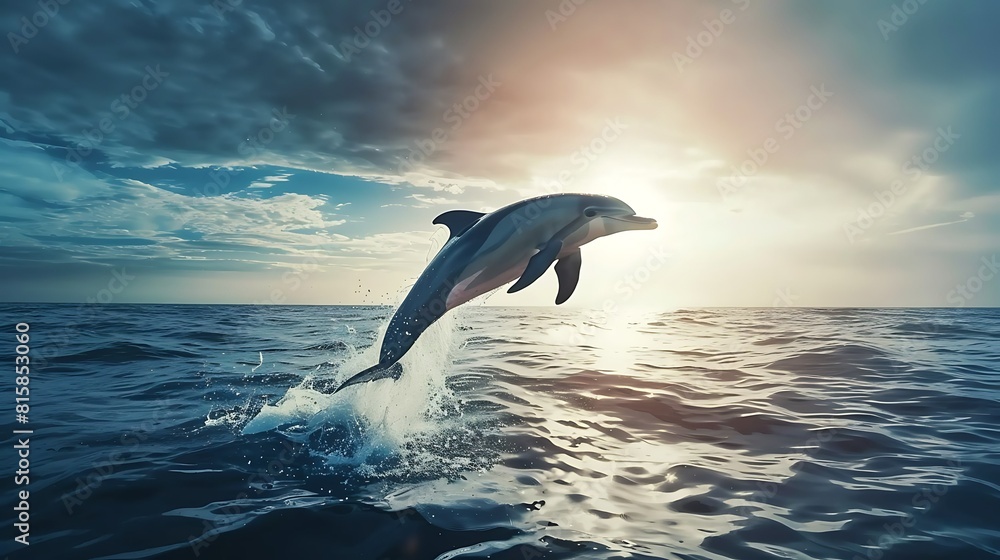 Dolphin in the water illustration, Beautiful, summer vibe, beach, ocean, sea, fish, background Dolphin in the water illustration, Beautiful, summer vibe, beach, ocean, sea, fish, background