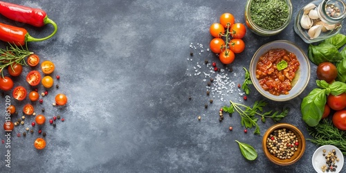 Wallpaper Mural Italian food ingredients and spices laid out on grey surface, perfect for traditional recipes Torontodigital.ca