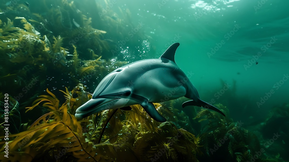 Fototapeta premium Dolphin in the water illustration, Beautiful, summer vibe, beach, ocean, sea, fish, background