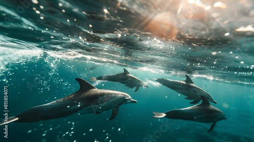 Dolphin in the water illustration, Beautiful, summer vibe, beach, ocean, sea, fish, background © Filip